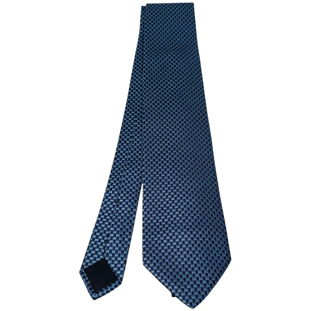 Brooks Brothers 346 Made In USA Woven Pure Silk Dark/Light Blue Squares Tie